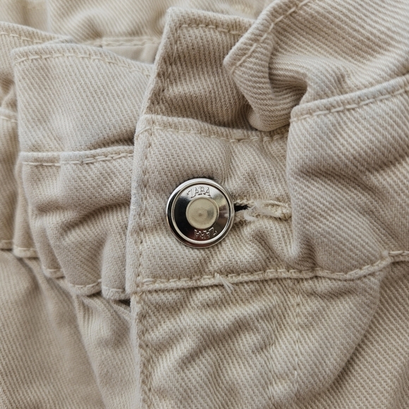 Zara paper bag waist tapered leg khaki cropped pants size 8 light flaws - Picture 4 of 11